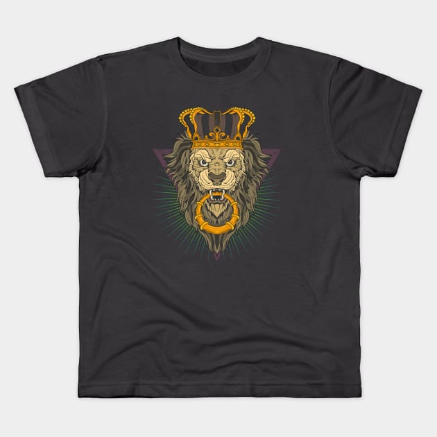 Lion head with crown illustration graphic Kids T-Shirt by MacYounes